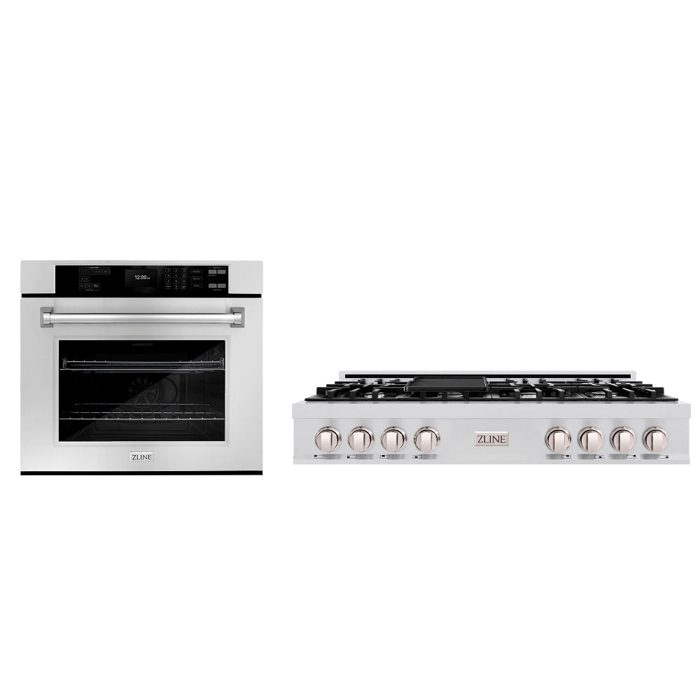 ZLINE Kitchen Package with 48 in. Stainless Steel Gas Rangetop and 30 in. Electric Wall Oven (2KP-RTAWS48)