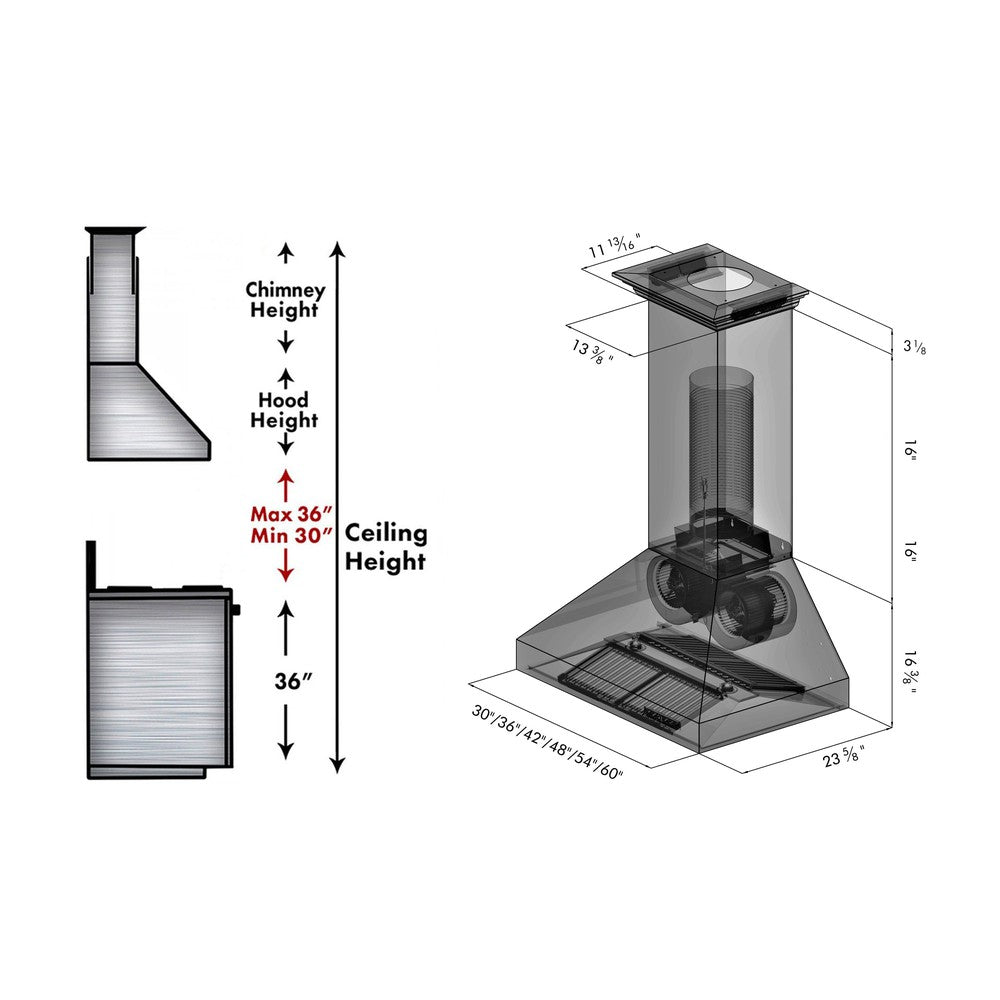 ZLINE 42 in. Professional Ducted Wall Mount Range Hood in Stainless Steel with Crown Molding (667CRN-42)