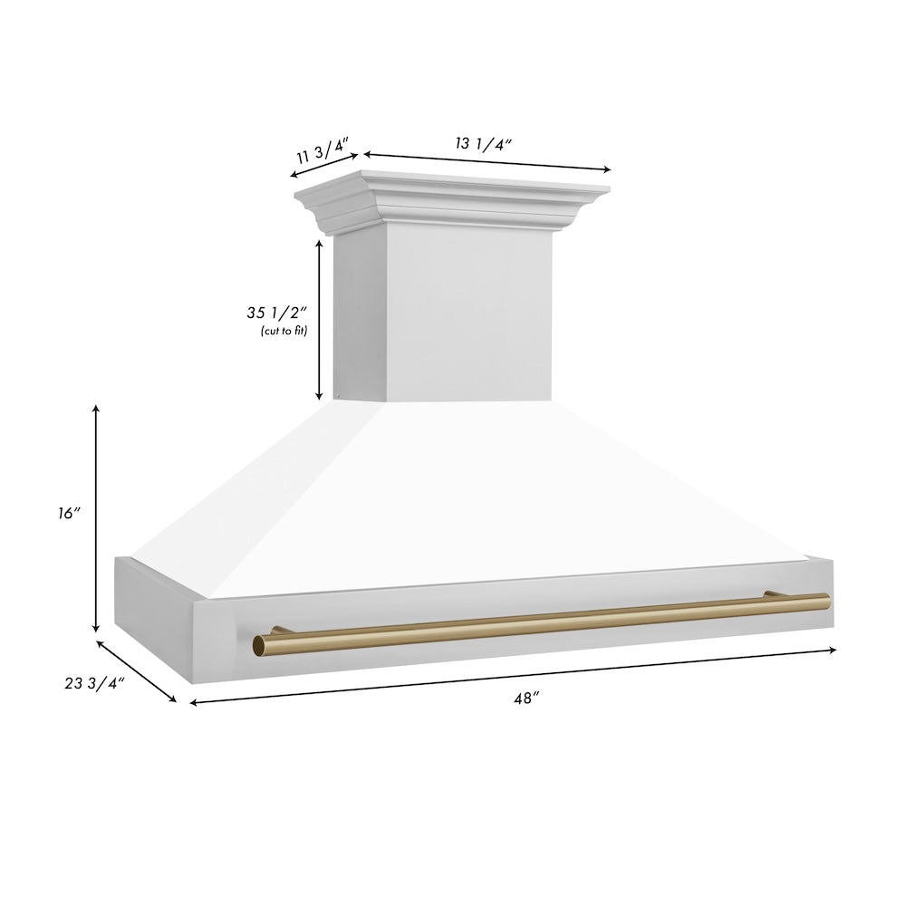 ZLINE Autograph Edition 48 in. Stainless Steel Range Hood with White Matte Shell and Champagne Bronze Handle (8654STZ-WM48-CB)