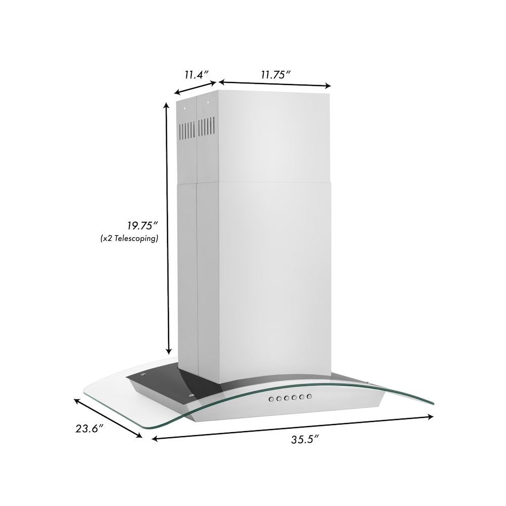 ZLINE 36 in. Alpine Series Convertible Island Mount Range Hood in Stainless Steel and Glass (ALP70IS-36)