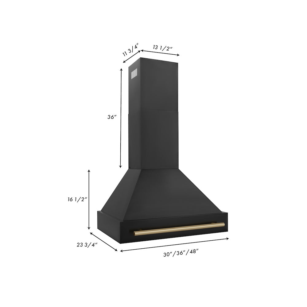 ZLINE Autograph Edition 30 in. Black Stainless Steel Range Hood with Champagne Bronze Handle (BS655Z-30-CB)