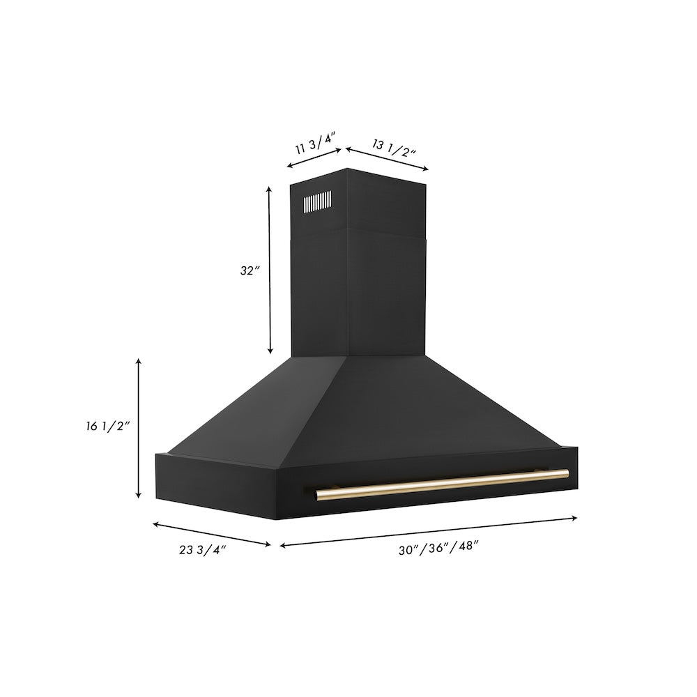 ZLINE Autograph Edition 48 in. Black Stainless Steel Range Hood with Polished Gold Handle (BS655Z-48-G)