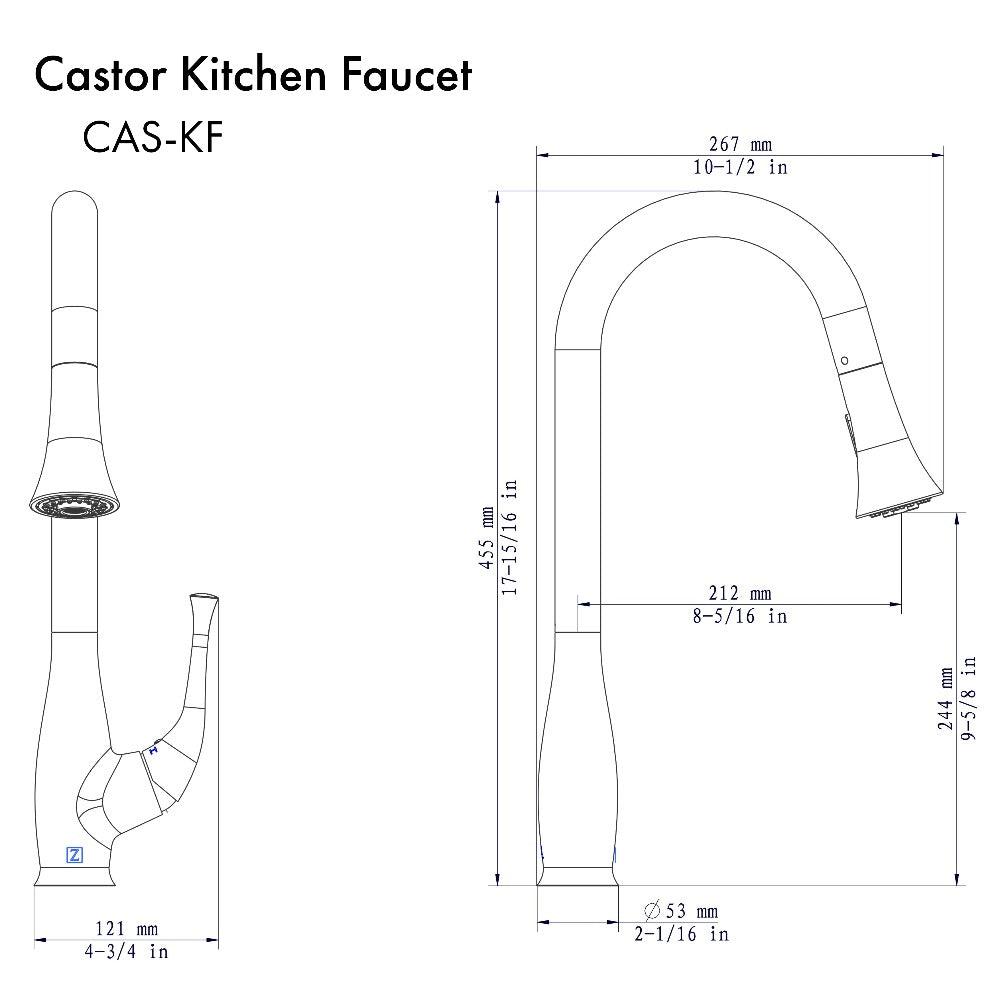 ZLINE Castor Pull Down Single Handle Kitchen Faucet in Chrome (CAS-KF-CH)