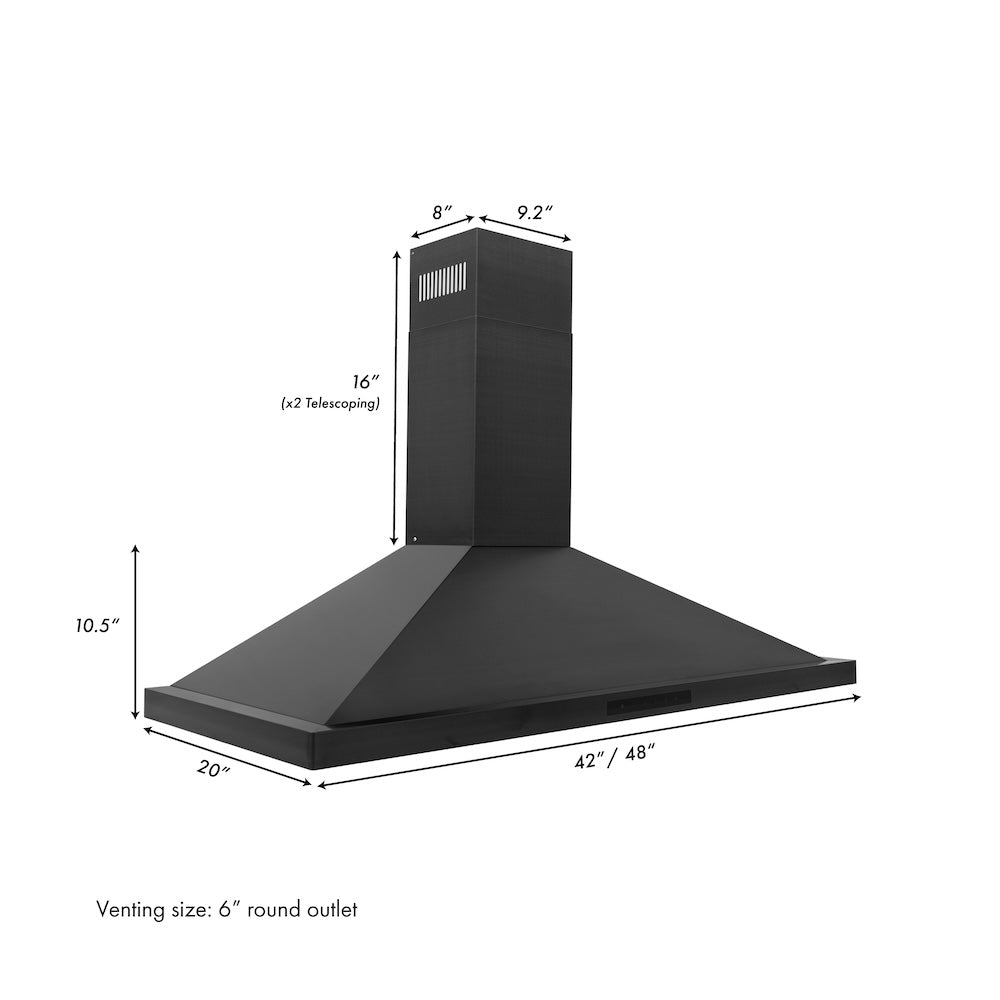 ZLINE 42 in. Convertible Vent Wall Mount Range Hood in Black Stainless Steel (BSKBN-42)