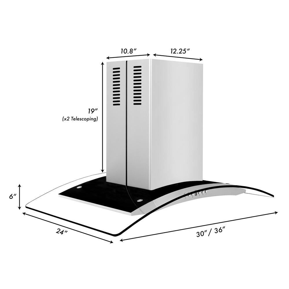 ZLINE 30 in. Convertible Vent Island Mount Range Hood in Stainless Steel and Glass (GL14i-30)