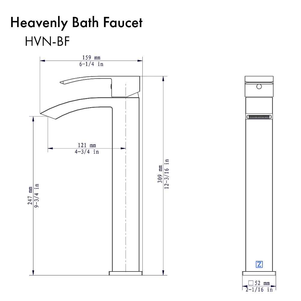 ZLINE Autograph Edition Heavenly Single Handle Vessel Sink Bath Faucet Matte Black (HVN-BF-MB)