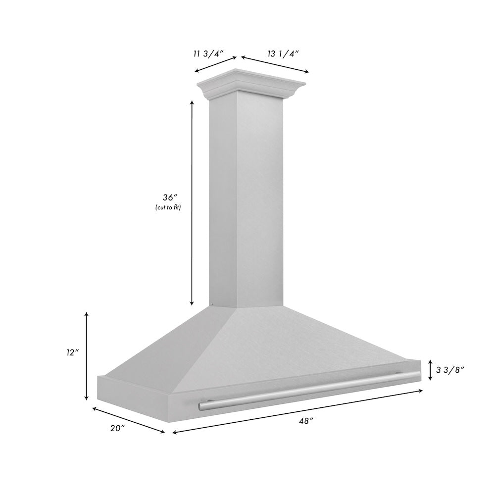 ZLINE 48 in. Convertible Satin Stainless Steel Wall Mount Range Hood with Stainless Steel Handle (KB4SNX-48)