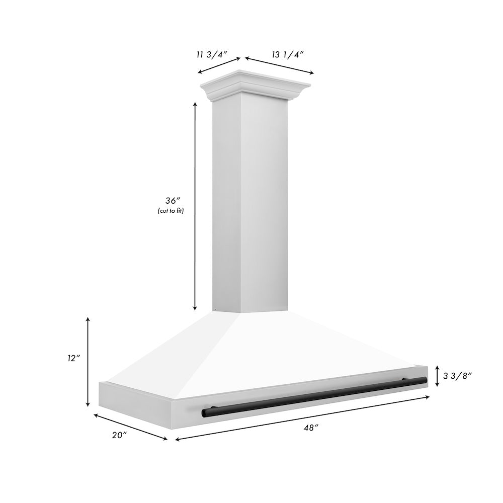 ZLINE Autograph Edition 48 in. Convertible Stainless Steel Range Hood with White Matte Shell and Matte Black Accents (KB4STZ-WM48-MB)
