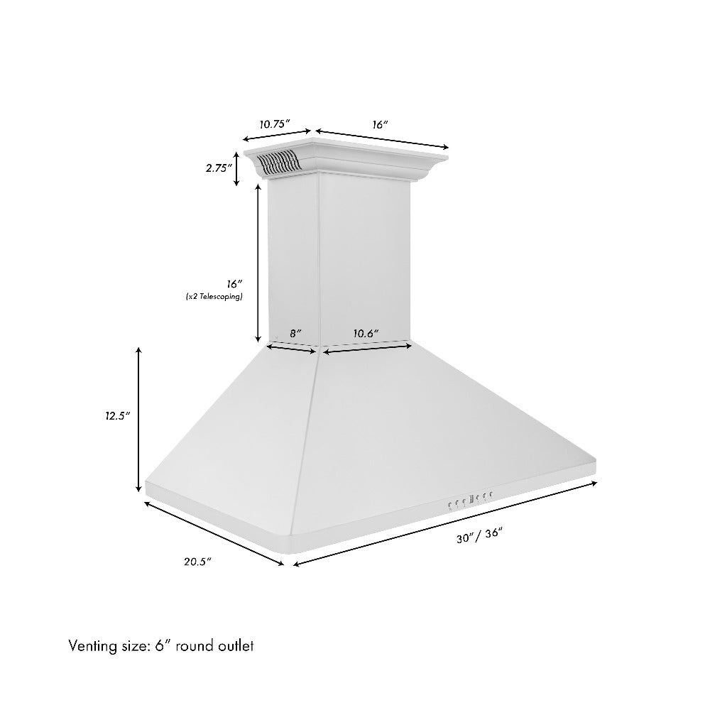 ZLINE 30 in. CrownSound™ Ducted Vent Wall Mount Range Hood in Stainless Steel with Built-in Bluetooth Speakers (KF1CRN-BT-30)