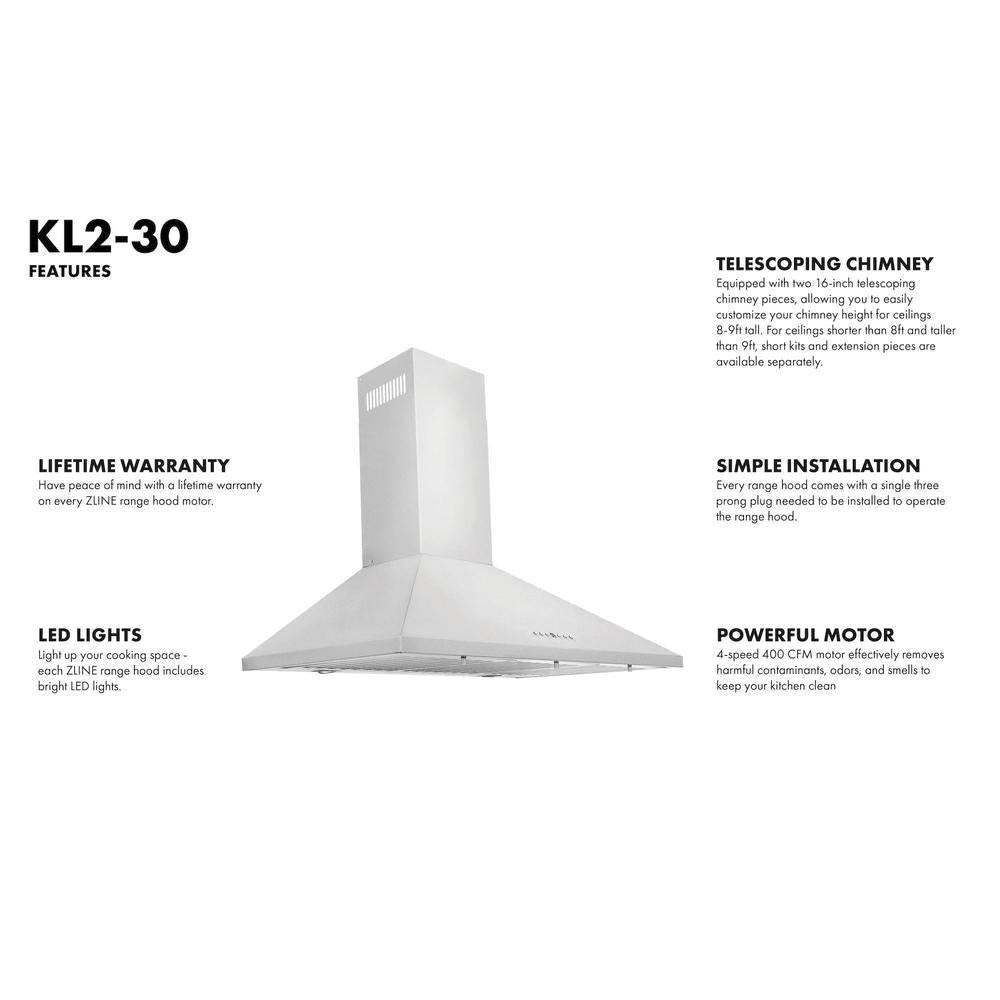 ZLINE 30 in. Convertible Vent Wall Mount Range Hood in Stainless Steel (KL2-30)