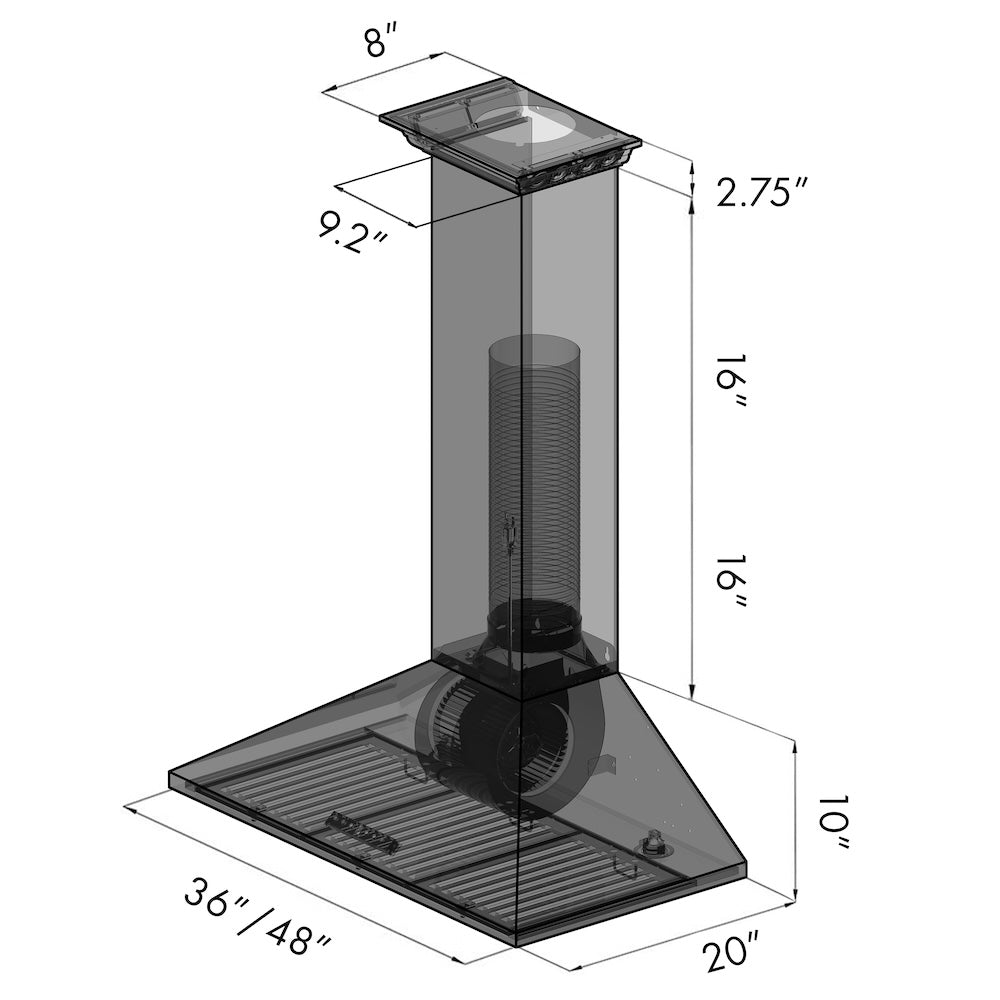 ZLINE 48 in. CrownSound™ Ducted Vent Wall Mount Range Hood in Stainless Steel with Built-in Bluetooth Speakers (KL2CRN-BT-48)