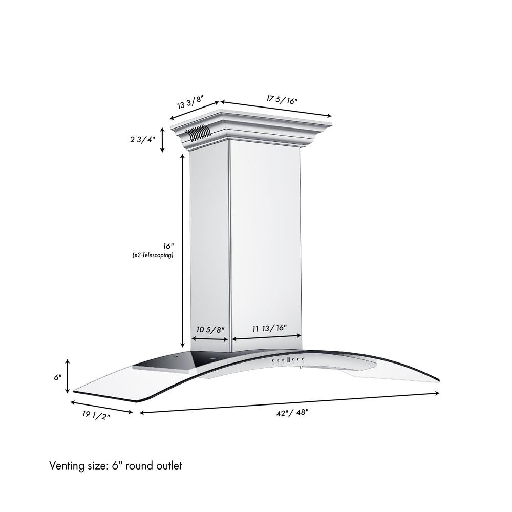ZLINE 48 in. CrownSound™ Ducted Vent Wall Mount Range Hood in Stainless Steel and Glass with Built-in Bluetooth Speakers (KN4CRN-BT-48)