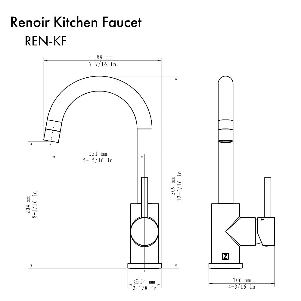 ZLINE Autograph Edition Renoir Single Handle Kitchen Faucet in Matte Black (REN-KF-MB)