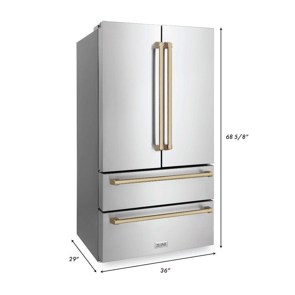 ZLINE Autograph Edition 30 in. Kitchen Package with Stainless Steel Dual Fuel Range, Range Hood, Dishwasher and Refrigerator with Champagne Bronze Accents (4KAPR-RARHDWM30-CB)