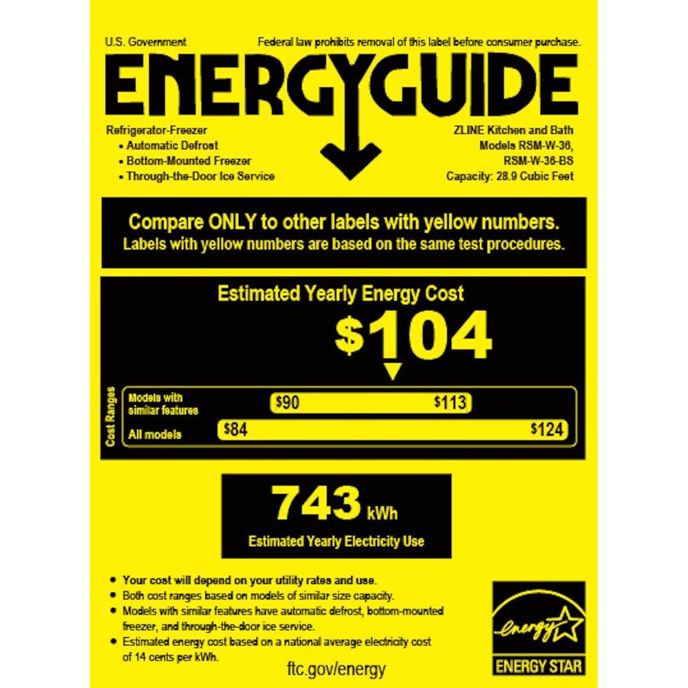 ZLINE Autograph Edition 36 in. 28.9 cu. ft. Standard-Depth French Door External Water Dispenser Refrigerator with Dual Ice Maker in Fingerprint-Resistant Stainless Steel and Matte Black Traditional Handles (RSMZ-W-36-MB)