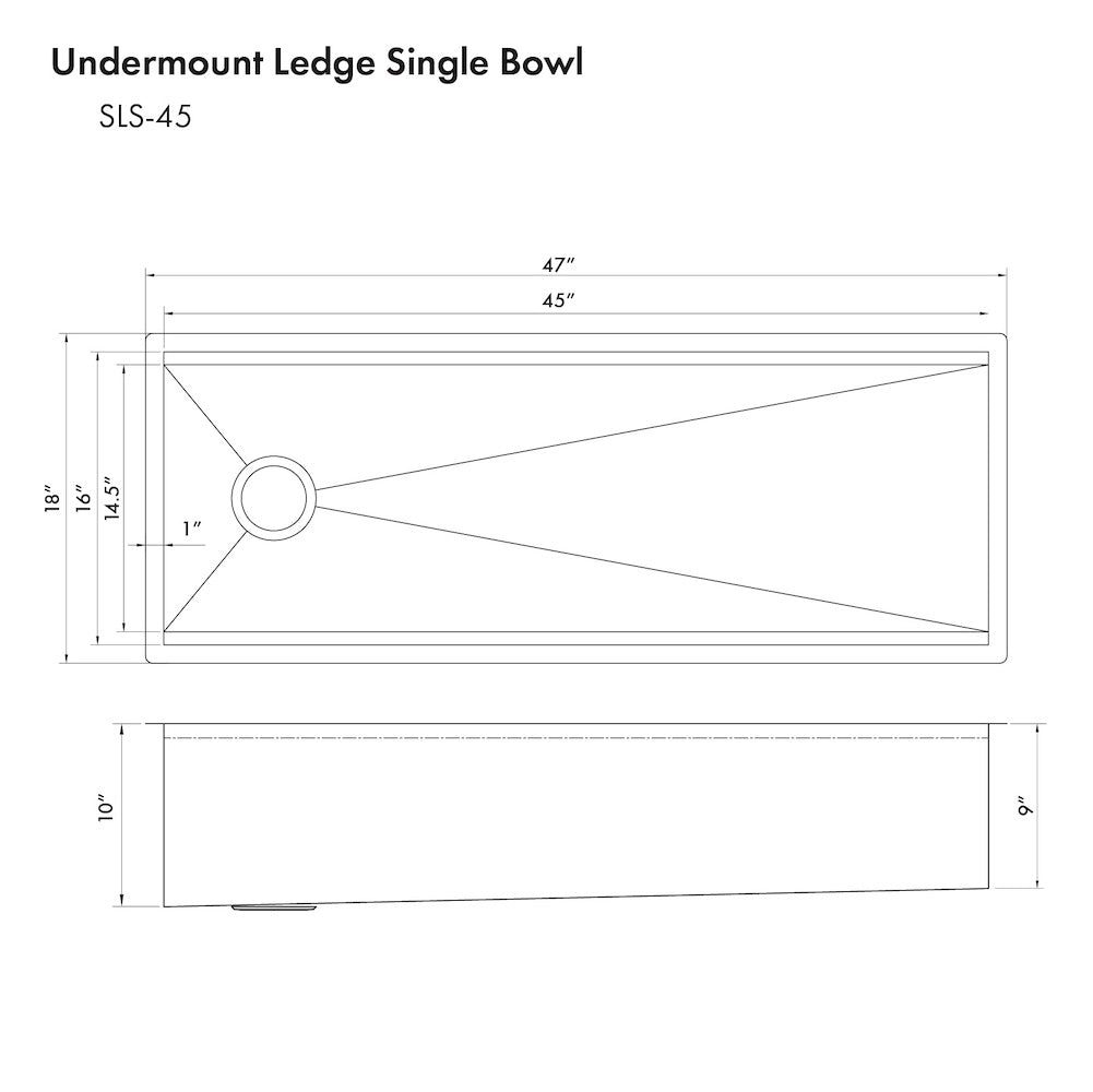ZLINE 45 in. Garmisch Undermount Single Bowl Stainless Steel Kitchen Sink with Bottom Grid and Accessories (SLS-45)