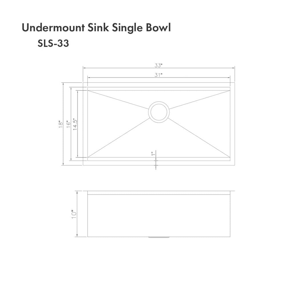 ZLINE 33 in. Garmisch Undermount Single Bowl Stainless Steel Kitchen Sink with Bottom Grid and Accessories (SLS-33)