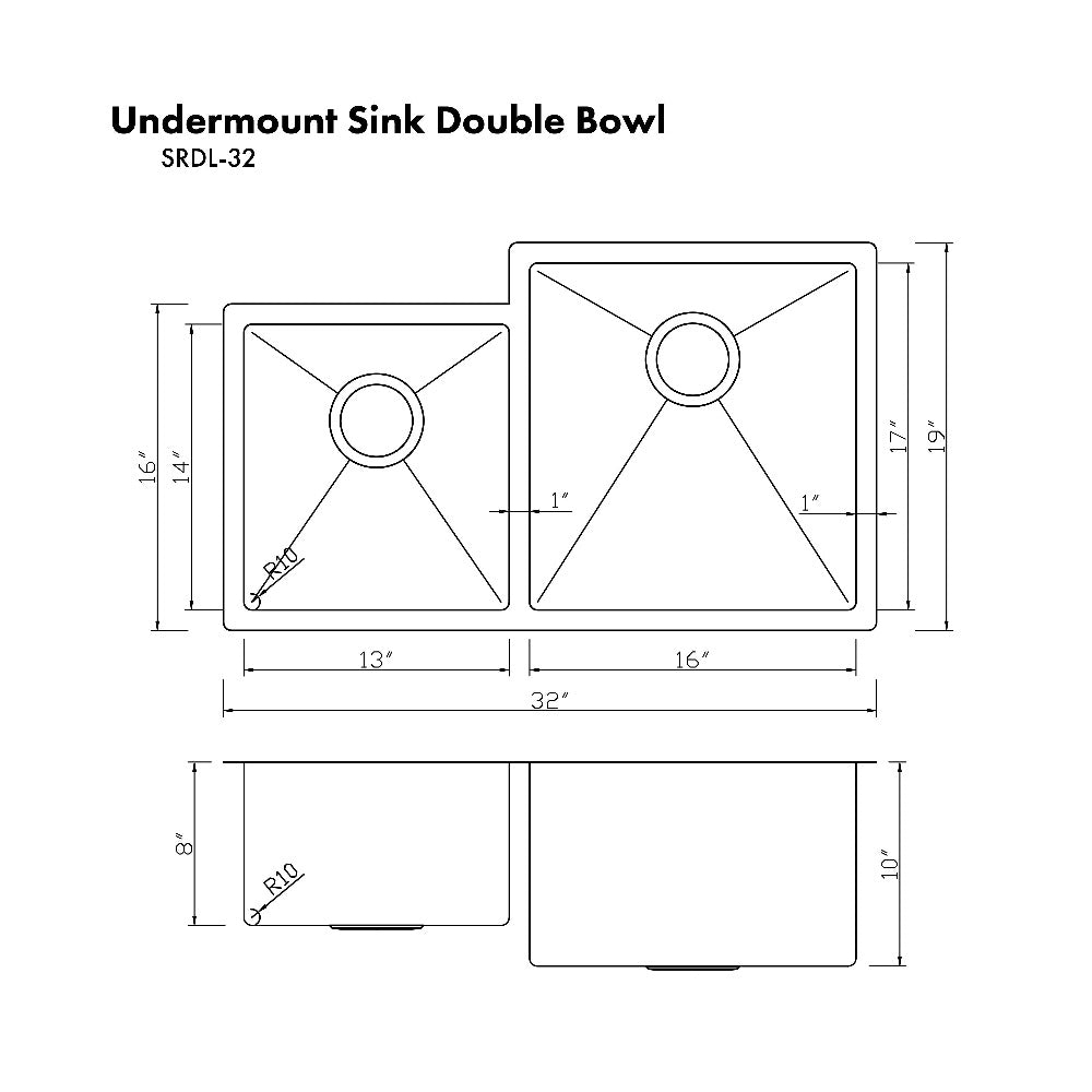 ZLINE 32 in. Jackson Undermount Double Bowl Stainless Steel Kitchen Sink with Bottom Grid (SRDL-32)
