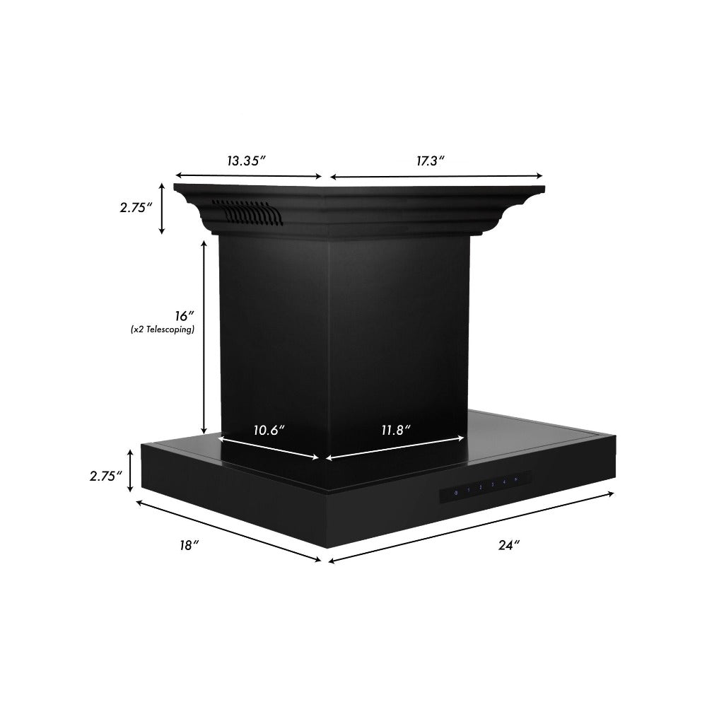 ZLINE 30 in. CrownSound™ Ducted Vent Wall Mount Range Hood in Black Stainless Steel with Built-in Bluetooth Speakers (BSKENCRN-BT-30)