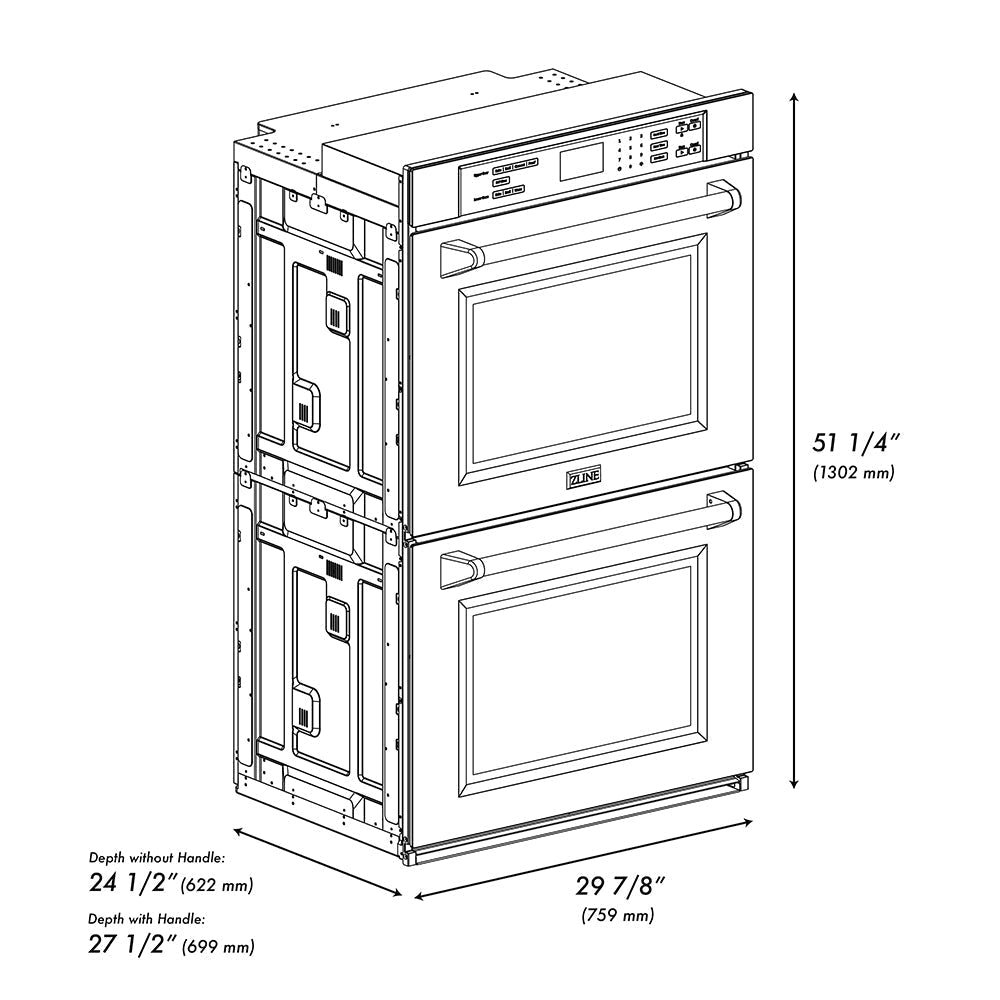 ZLINE Autograph Edition 30 in. Professional True Convection Double Wall Oven with Air Fry and Self Clean in Satin Stainless Steel with Polished Nickel Helix Handles (WADSZ-30-KPN)