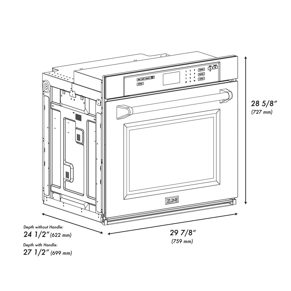 ZLINE Autograph Edition 30 in. Professional True Convection Single Wall Oven with Air Fry and Self Clean in Stainless Steel with White Matte Door and Matte Black Handle (WASZ-WM-30-MB)