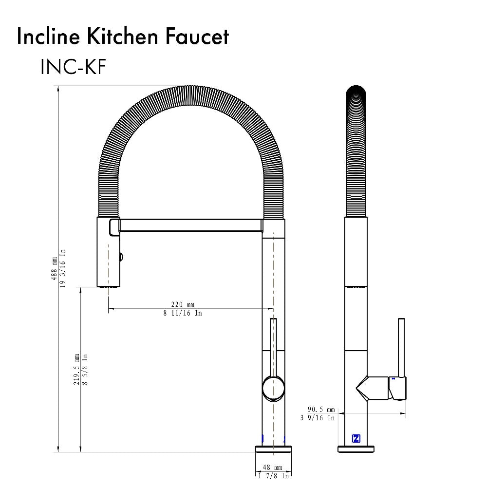 ZLINE Autograph Edition Incline Pull Down Single Handle Kitchen Faucet in Champagne Bronze (INC-KF-CB)