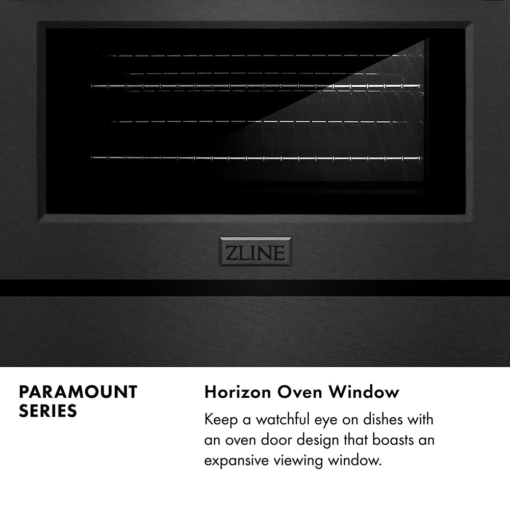 ZLINE Designer Collection 30 in. 4.2 cu. ft. Paramount Dual Fuel Range with 4 Burner Gas Cooktop and Electric Convection Oven in Black Satin Stainless Steel with Matte Black and Champagne Bronze Accents (SDRBSZ-30-MBCB)