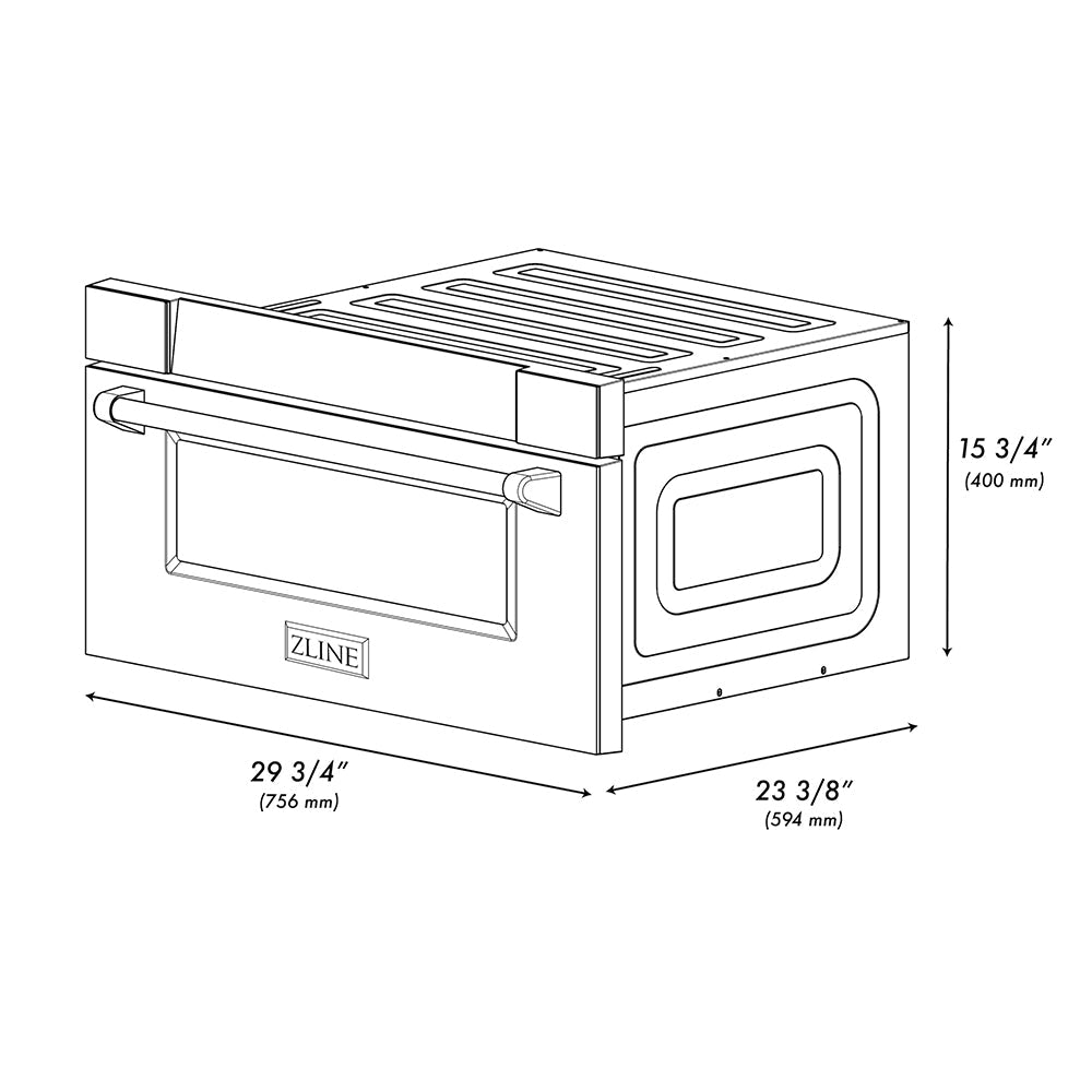ZLINE Autograph Edition 30 in. 1.2 cu. ft. Built-in Microwave Drawer in Stainless Steel and Polished Gold Helix Handle (MWDZ-30-KG)