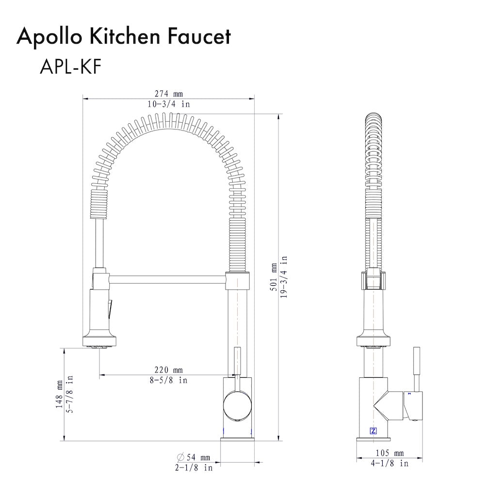 ZLINE Autograph Edition Apollo Pull Down Spring Single Handle Kitchen Faucet in Champagne Bronze (APL-KF-CB)