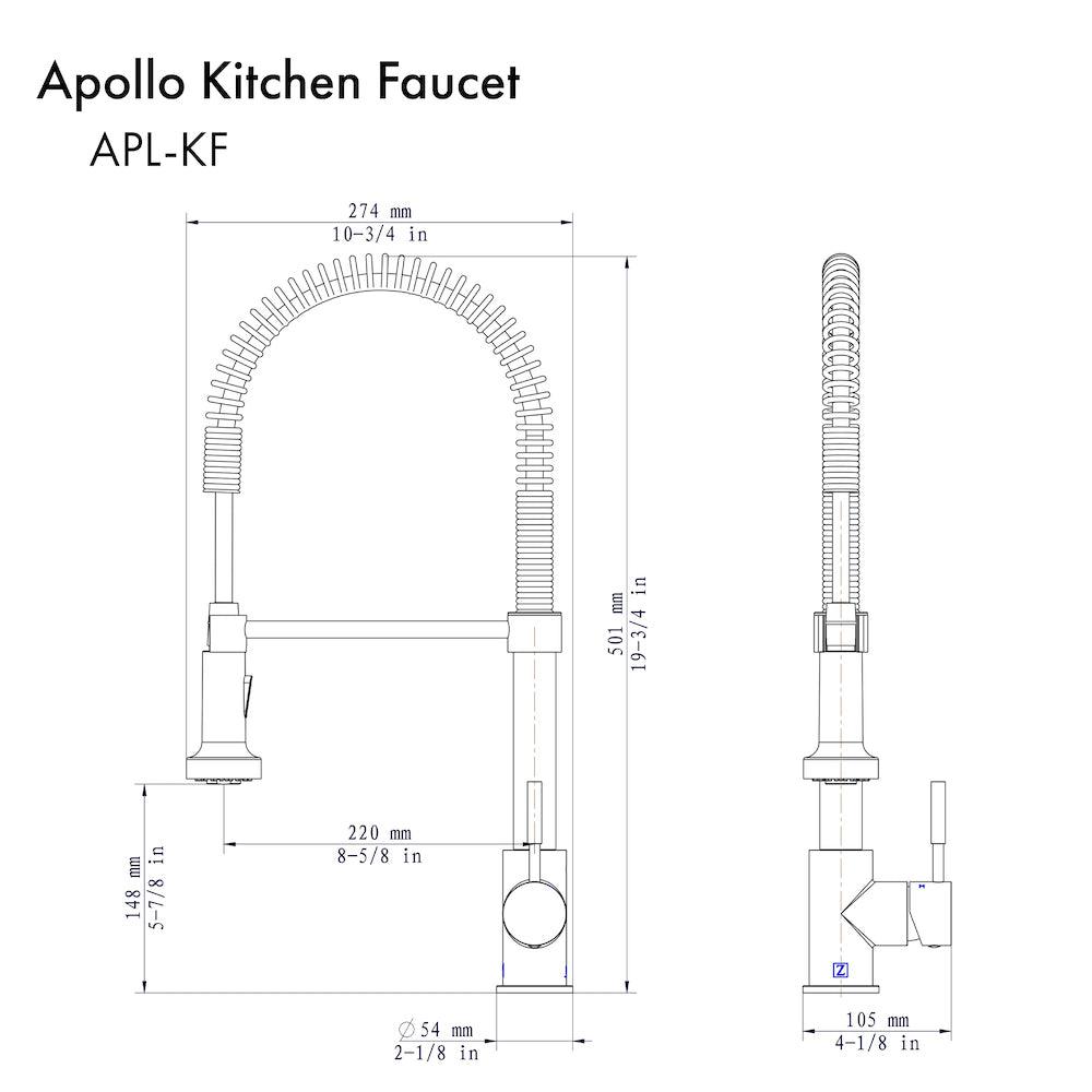 ZLINE Autograph Edition Apollo Pull Down Spring Single Handle Kitchen Faucet in Polished Gold (APL-KF-PG)