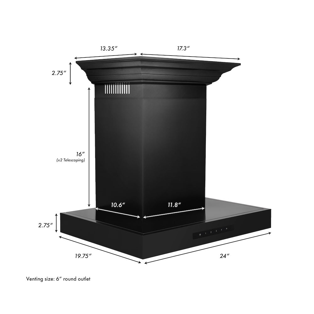 ZLINE 24 in. Convertible Vent Wall Mount Range Hood in Black Stainless Steel with Crown Molding (BSKENCRN-24)