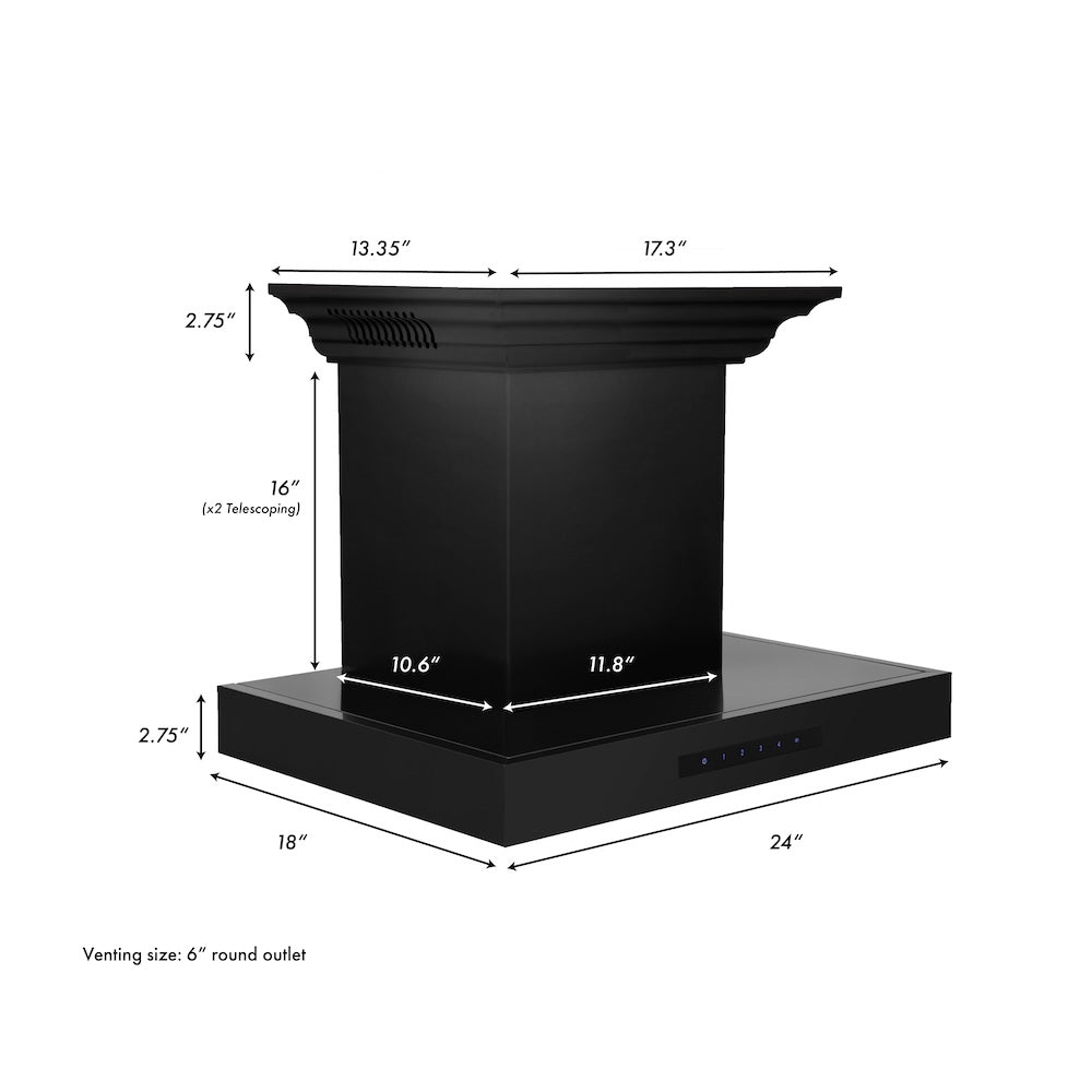 ZLINE 24 in. CrownSound™ Ducted Vent Wall Mount Range Hood in Black Stainless Steel with Built-in Bluetooth Speakers (BSKENCRN-BT-24)