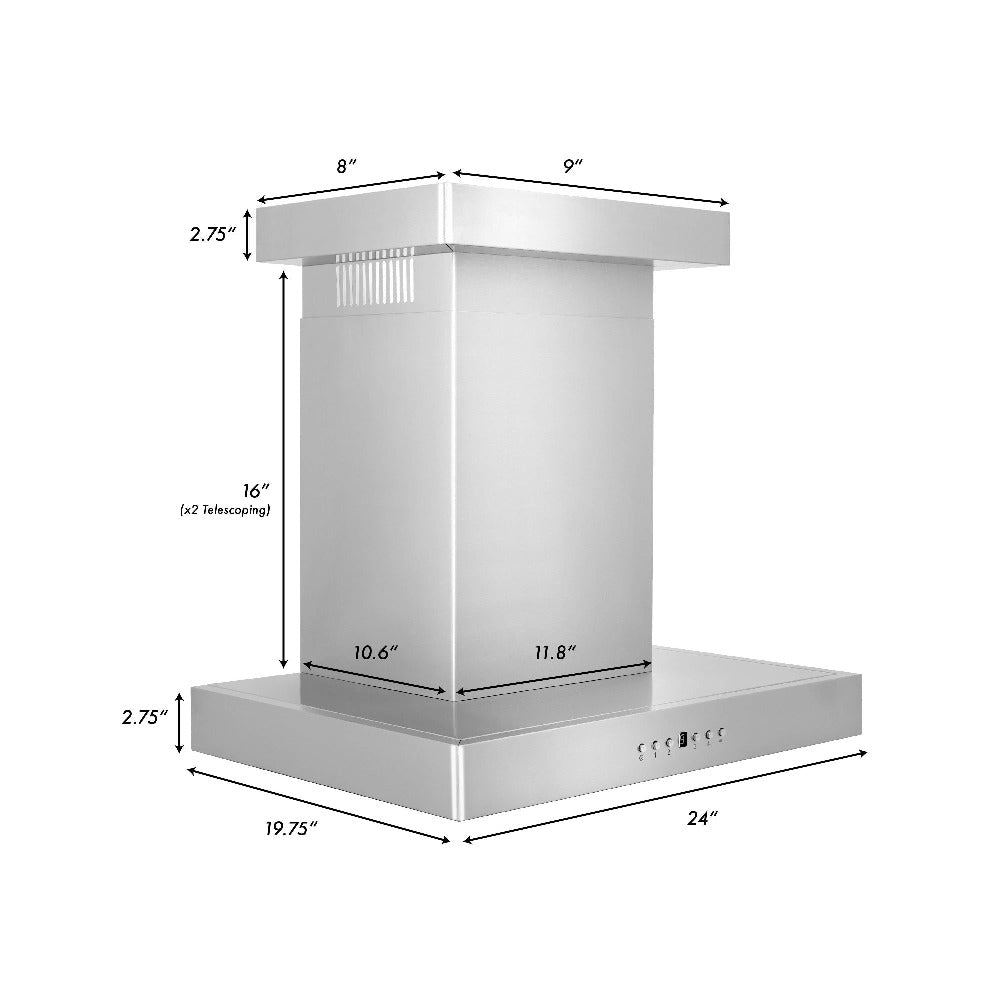 ZLINE 42 in. Convertible Vent Wall Mount Range Hood in Stainless Steel with Crown Molding (KECRN-42)