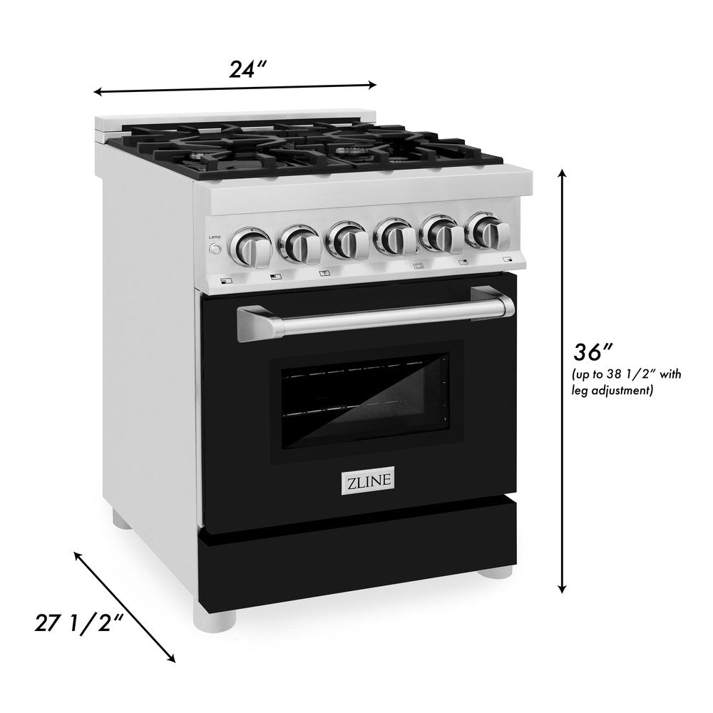 ZLINE 24 in. 2.8 cu. ft. Legacy Dual Fuel Range with 4 Burner Gas Cooktop and Electric Convection Oven in Stainless Steel and Black Matte Door (RA-BLM-24)