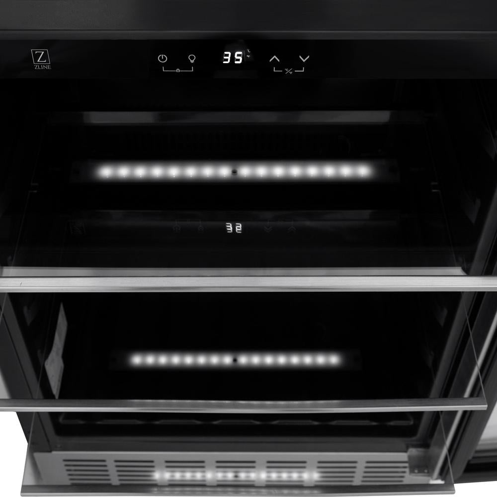 ZLINE Kitchen Package with 36 in. French Door Refrigerator, 36 in. Dual Fuel Range, 36 in. Range Hood, 24 in. Microwave Drawer, 24 in. Tall Tub Dishwasher and 24 in. Beverage Fridge in Stainless Steel (6KPR-RARH36-MWDWV-RBV)