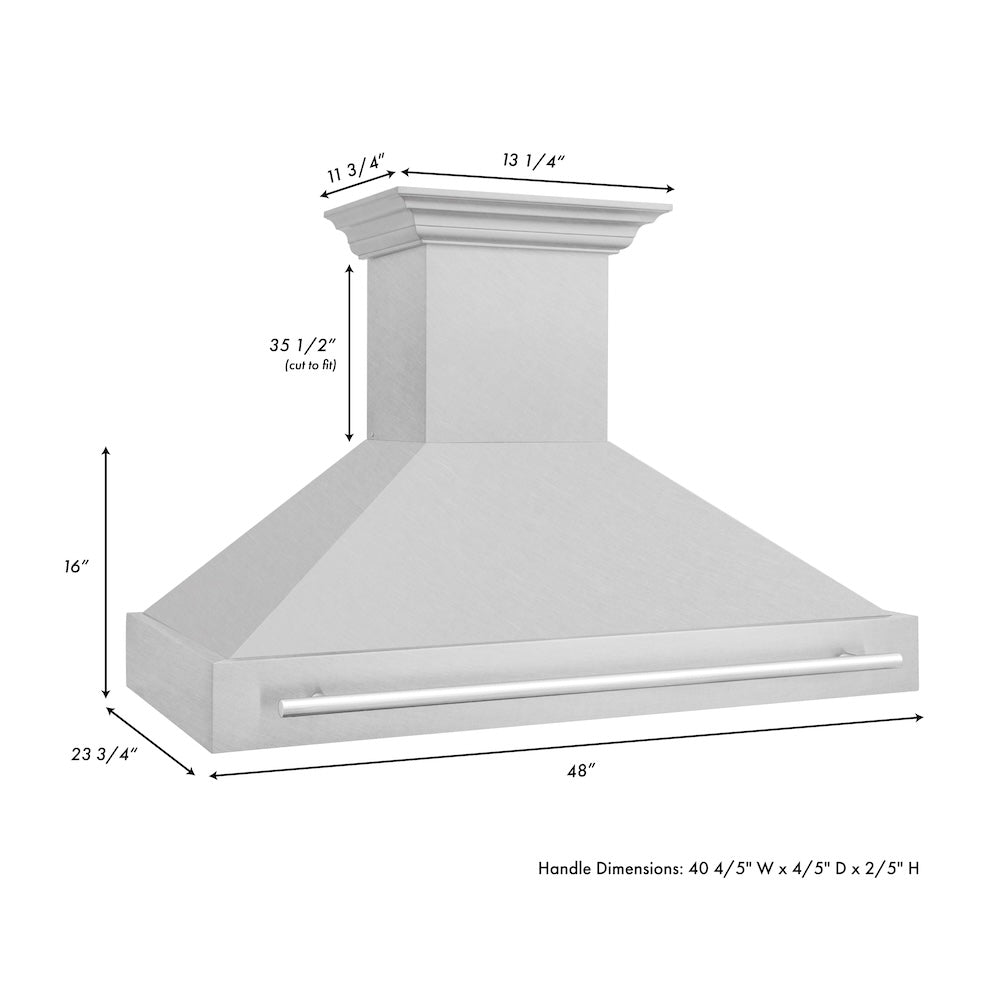 ZLINE 48 in. Satin Stainless Steel Wall Mount Range Hood with Stainless Steel Handle (8654SNX-48)