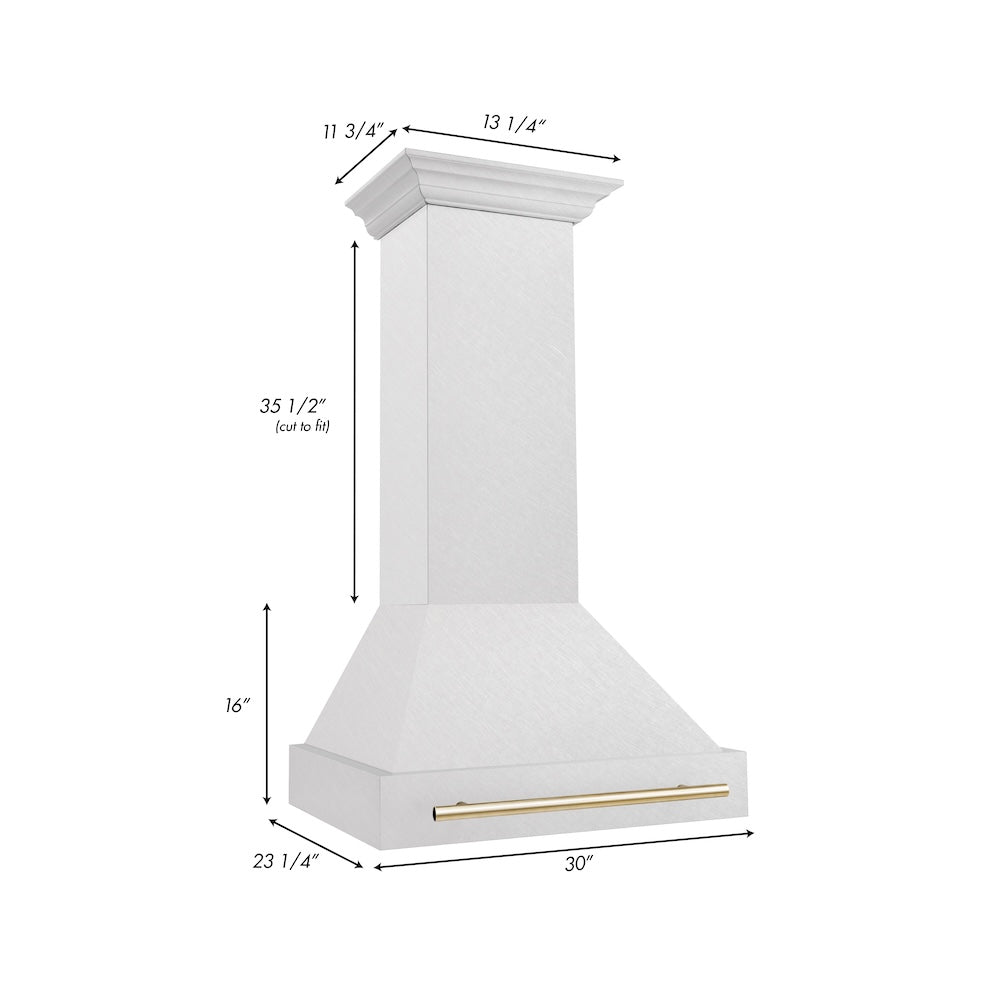 ZLINE Autograph Edition 30 in. Satin Stainless Steel Wall Mount Range Hood with Polished Gold Handle (8654SNZ-30-G)