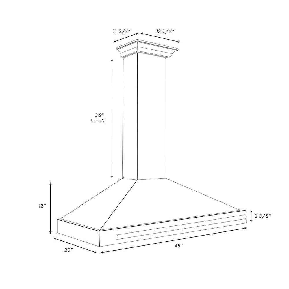 ZLINE 48 in. Convertible Stainless Steel Range Hood with Black Matte Shell and Stainless Steel Handle (KB4STX-BLM-48)