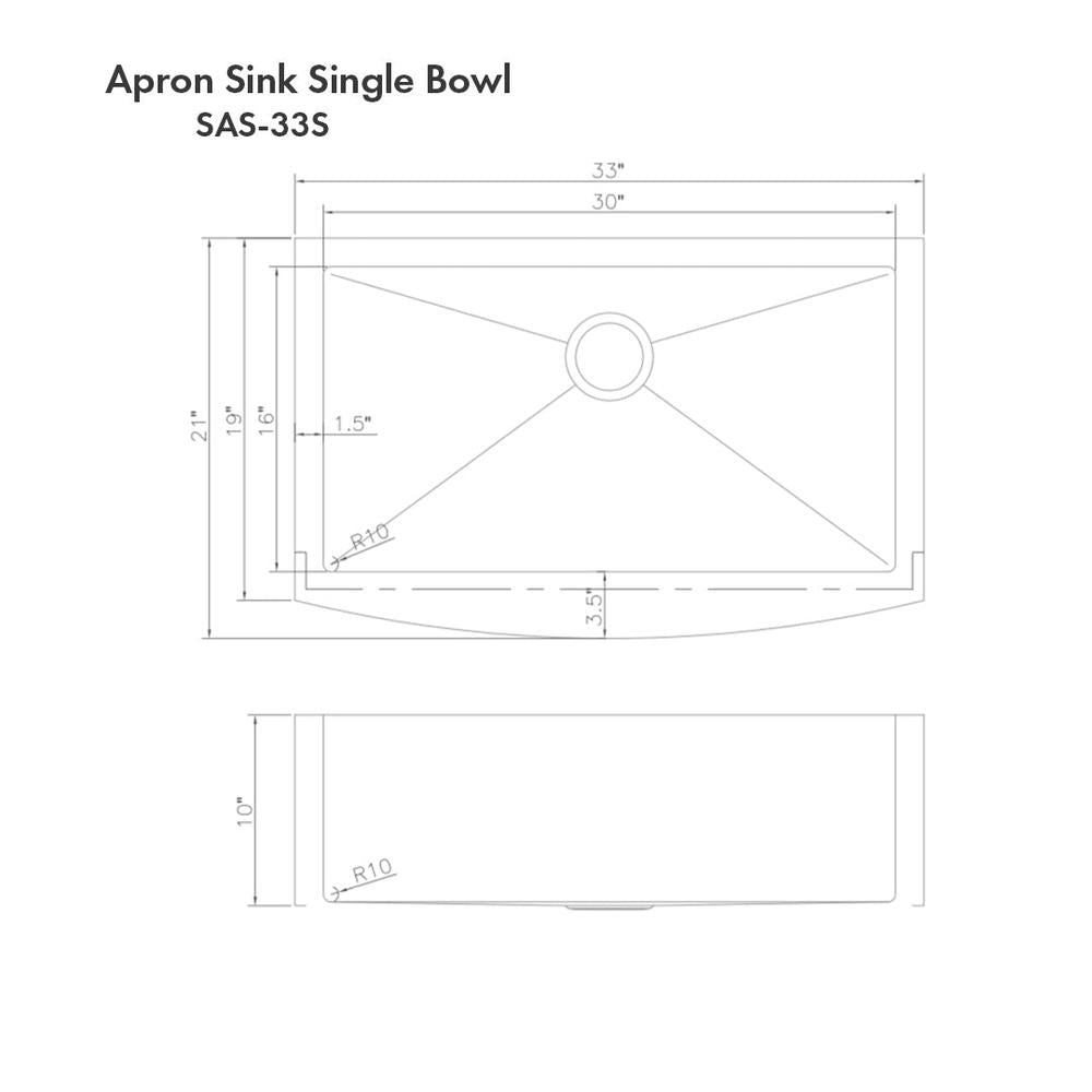 ZLINE 33 in. Vail Farmhouse Apron Mount Single Bowl Stainless Steel Kitchen Sink with Bottom Grid (SAS-33)