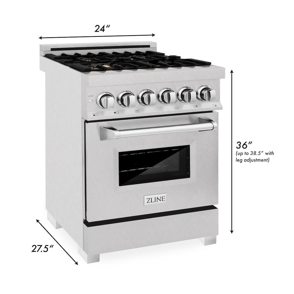 ZLINE 24 in. 2.8 cu. ft. Legacy Dual Fuel Range with Gas Cooktop and Electric Convection Oven in Satin Stainless Steel with 4 Brass Burners (RAS-SN-BR-24)