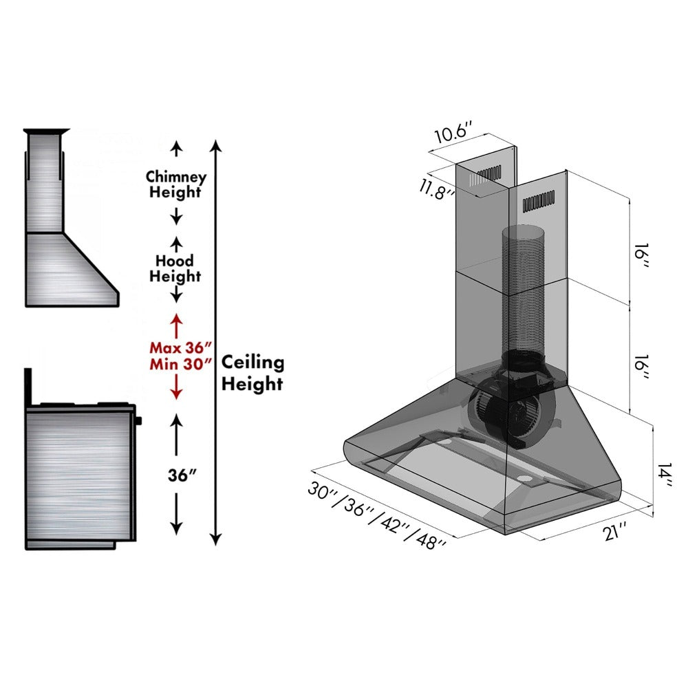 ZLINE 48 in. Professional Convertible Vent Wall Mount Range Hood in Stainless Steel (587-48)