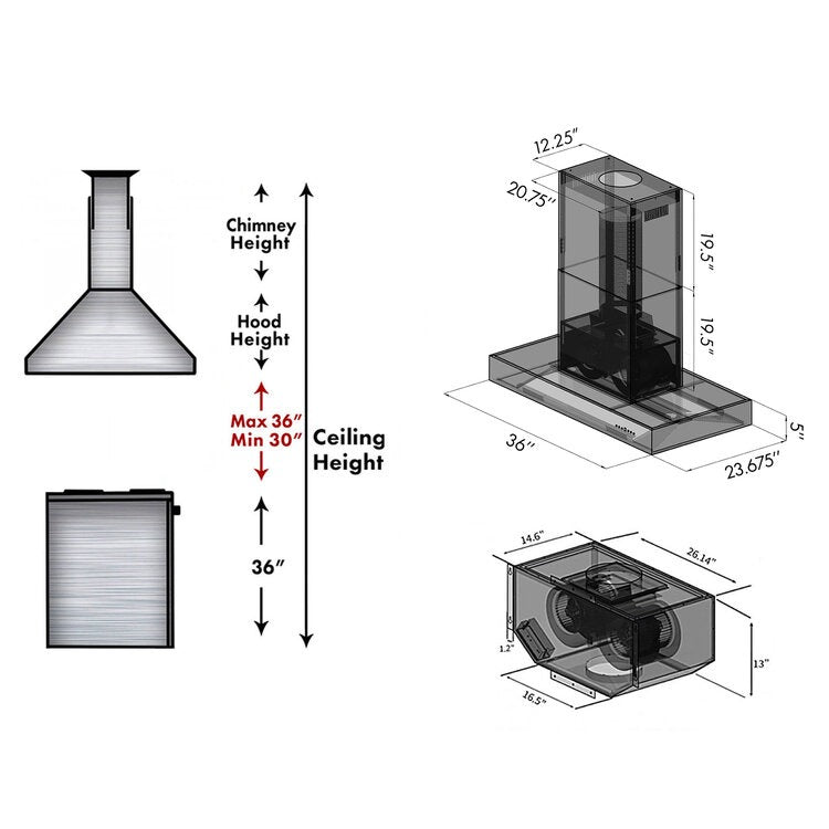 ZLINE 36 in. Ducted Professional Island Mount Range Hood in Stainless Steel (KECOMi-36)