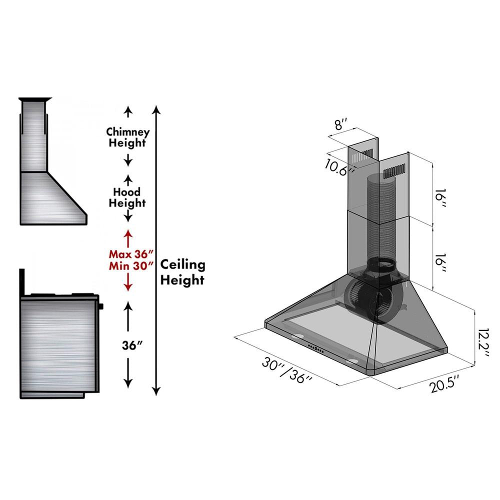 ZLINE 36 in. Convertible Vent Wall Mount Range Hood in Stainless Steel (KF1-36)
