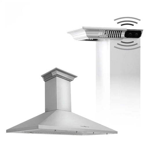 ZLINE 48 in. CrownSound™ Ducted Vent Wall Mount Range Hood in Stainless Steel with Built-in Bluetooth Speakers (KL2CRN-BT-48)