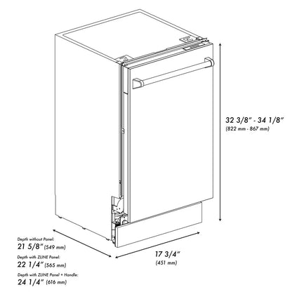 ZLINE 18 in. Compact Top Control Dishwasher with Stainless Steel Tub and Traditional Handle, 52dBa (DW-18)