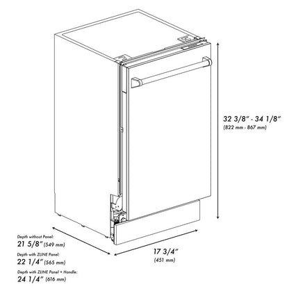 ZLINE 18 in. Tallac Series 3rd Rack Top Control Dishwasher with a Stainless Steel Tub with Copper Panel, 51dBa (DWV-C-18)