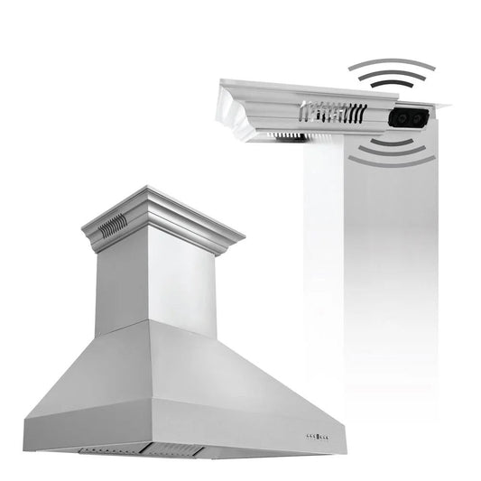 ZLINE 36 in. CrownSound™ Ducted Vent Wall Mount Range Hood in Stainless Steel with Built-in Bluetooth Speakers (667CRN-BT-36)
