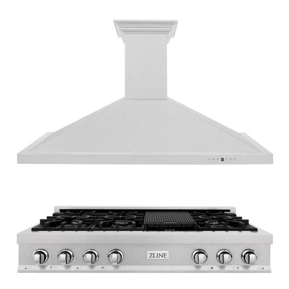 ZLINE Kitchen Package with 48 in. Satin Stainless Steel Rangetop and Convertible Range Hood