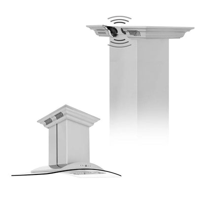 ZLINE 30 in. CrownSound™ Ducted Vent Island Mount Range Hood in Stainless Steel and Glass with Built-in Bluetooth Speakers (GL9iCRN-BT-30)