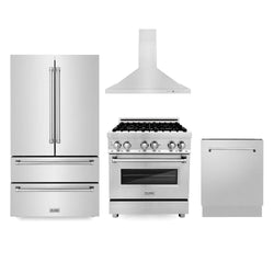 ZLINE Kitchen Package with Refrigerator, 30 in. Stainless Steel Dual Fuel Range, 30 in. Convertible Vent Range Hood and 24 in. Tall Tub Dishwasher (4KPR-RARH30-DWV)